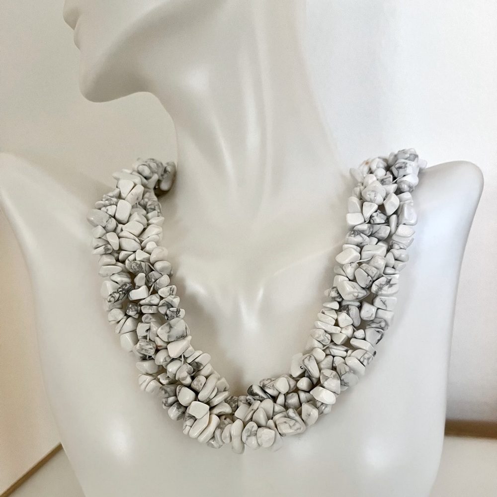 Polished stone necklace abalone shell and sterling silver toggle clasp, designer